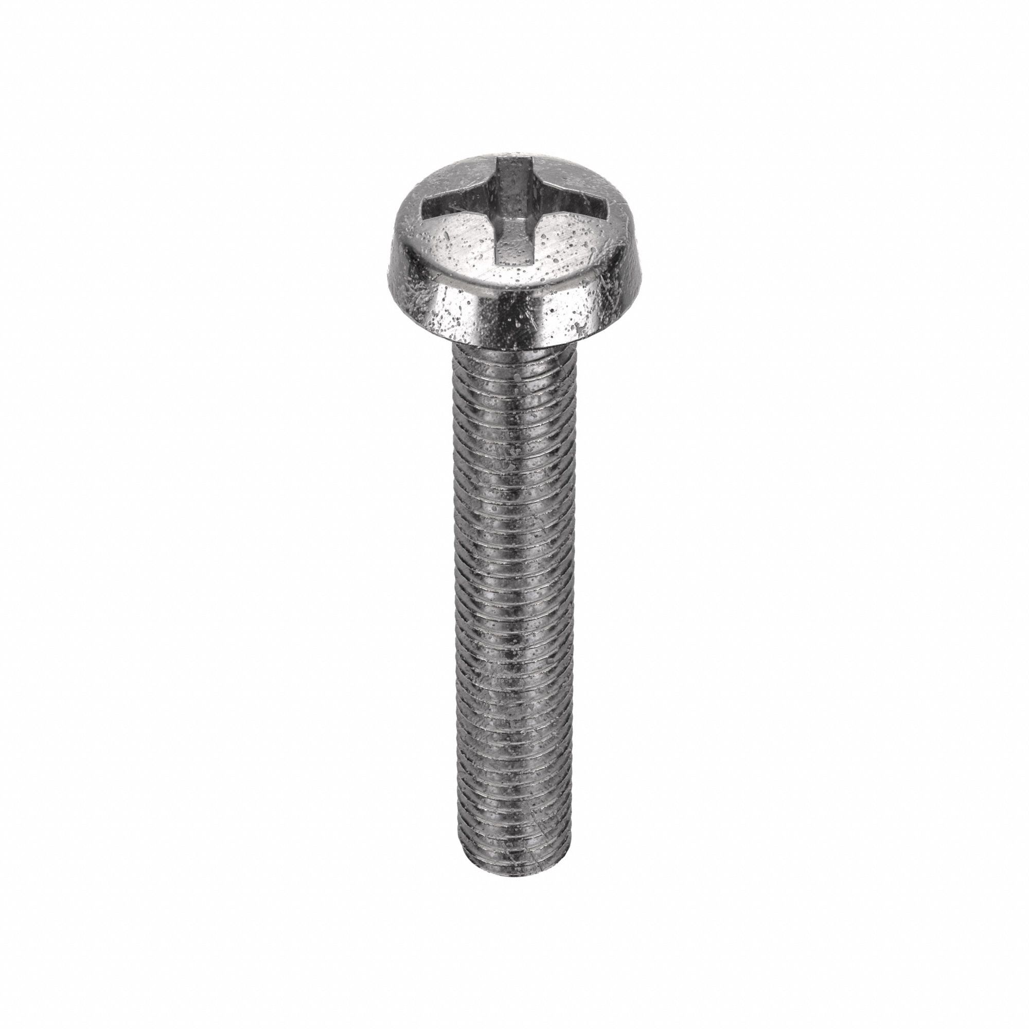 Machine Screw: M8x1.25 Thread Size, 50 mm Lg, 18-8, Stainless Steel, Plain, Cheese, Phillips, 25 PK