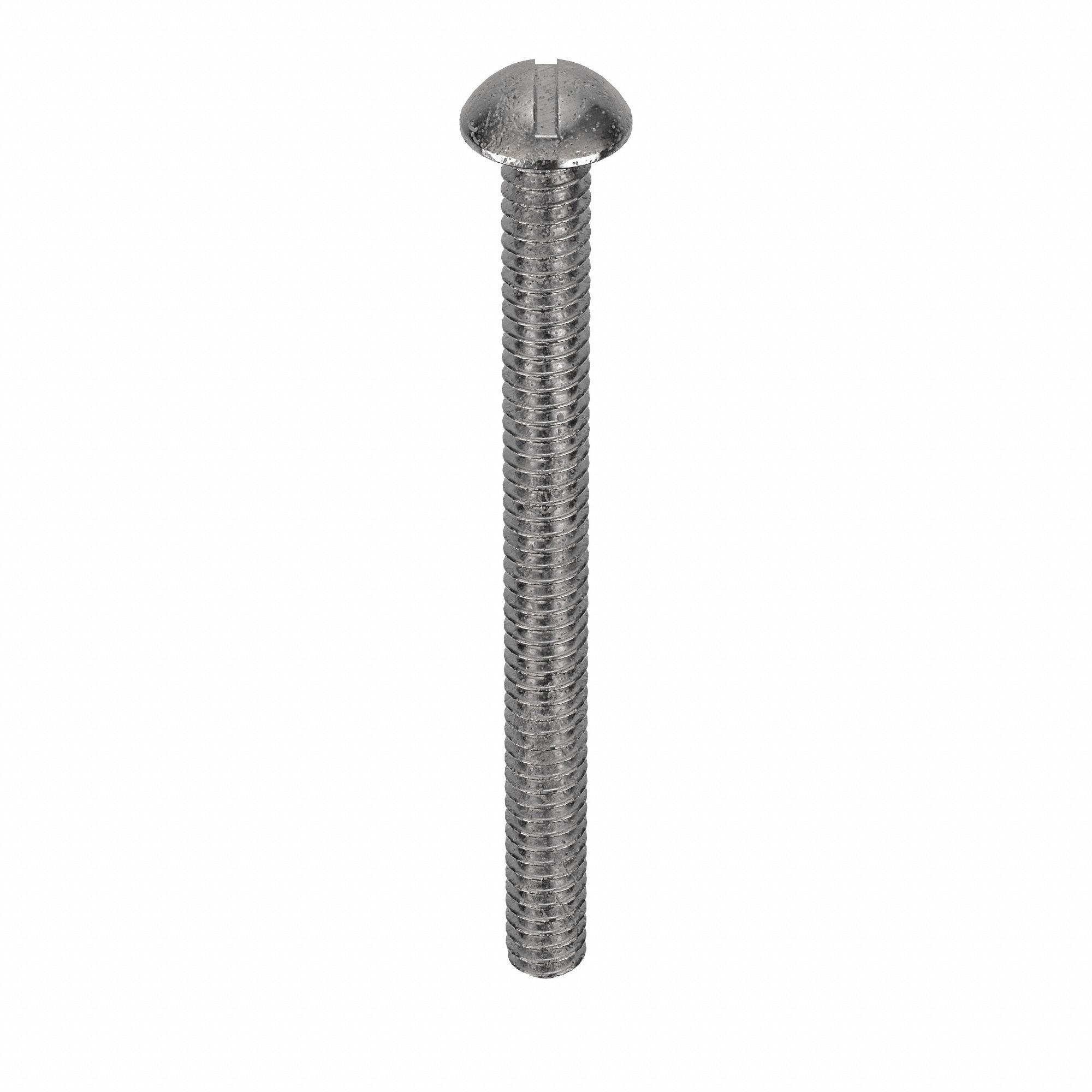 Machine Screw: #10-24 Thread Size, 2 1/4 in Lg, 18-8, Stainless Steel, Plain, Round, Slotted, 50 PK