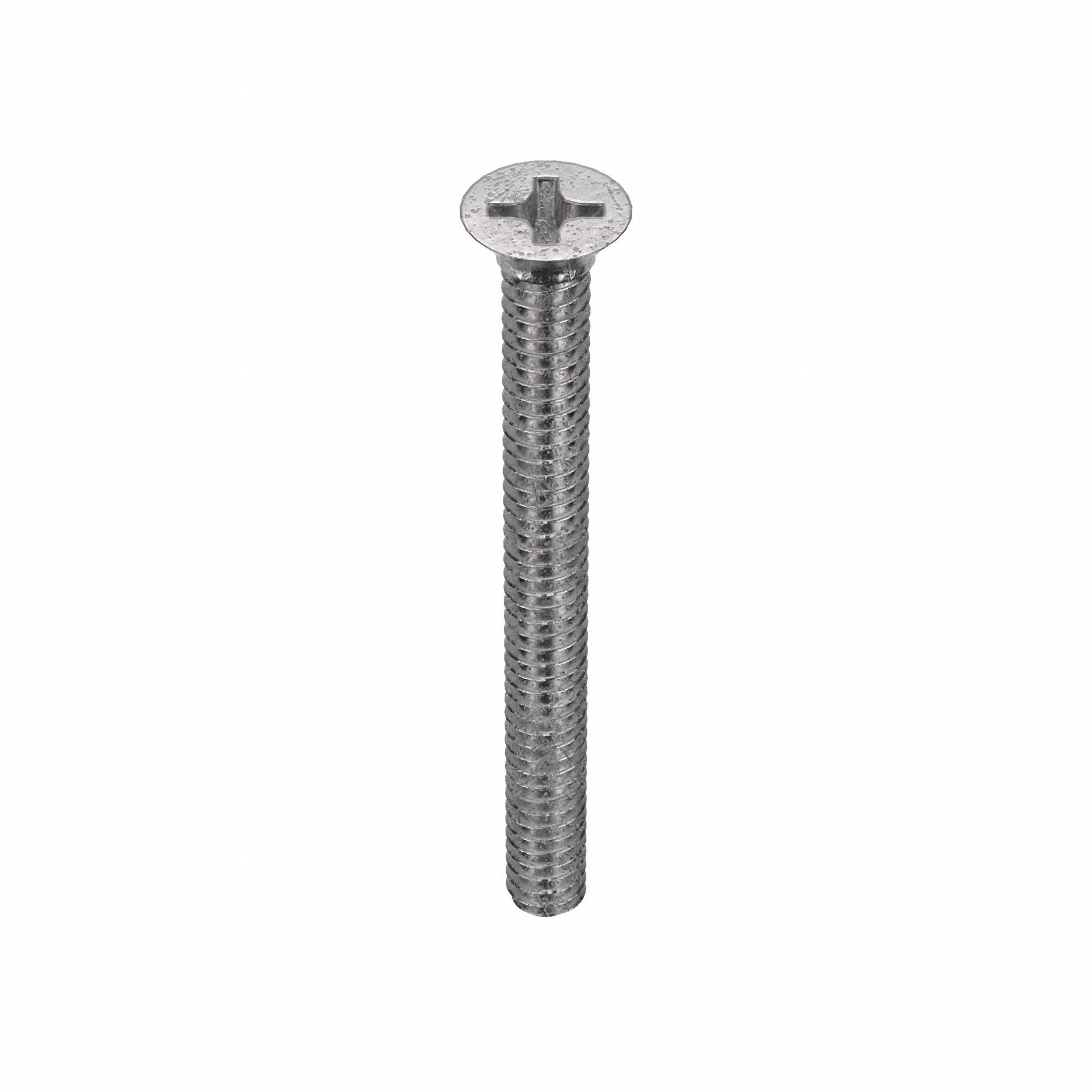 MACHINE SCREW, #10-24 THREAD, 2 IN L, 18-8 SS, PLAIN FINISH, FLAT, PHILLIPS, INCH, 50 PK