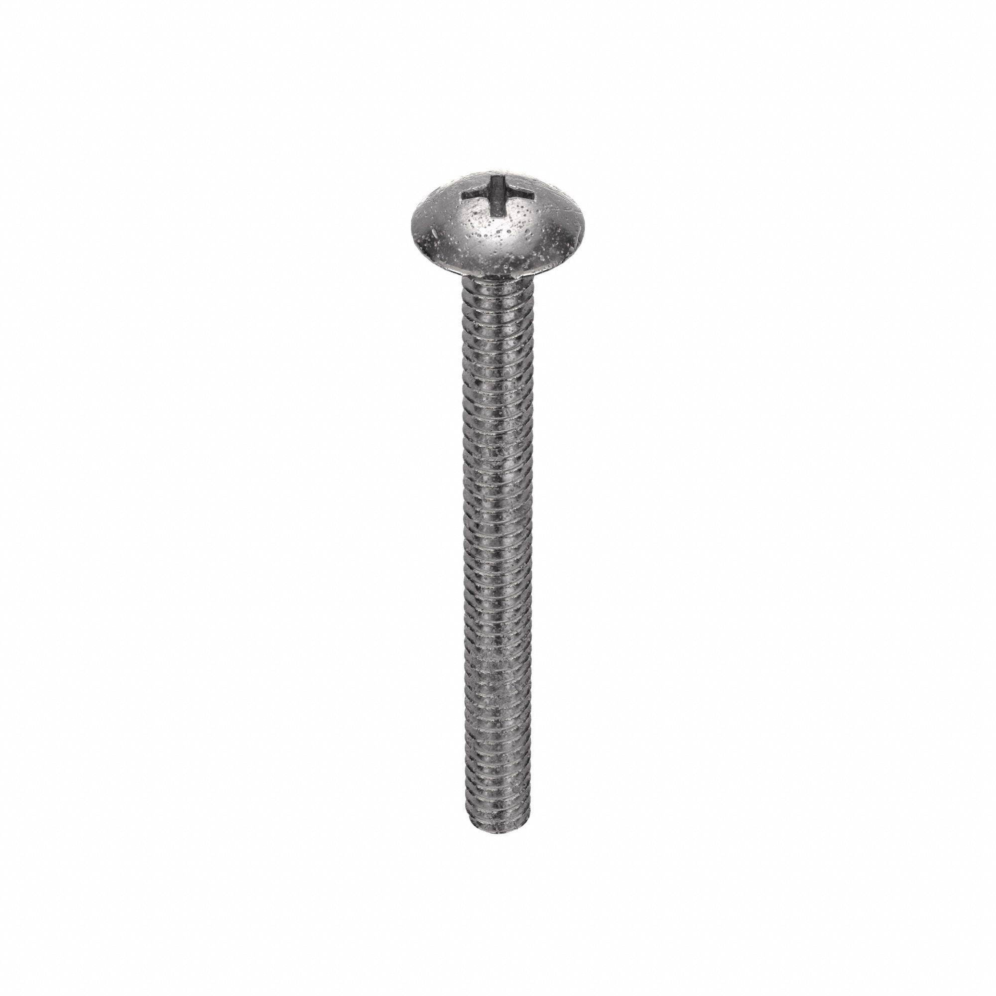 Machine Screw: #10-24 Thread Size, 2 in Lg, 18-8, Stainless Steel, Plain, Truss, Phillips, 50 PK