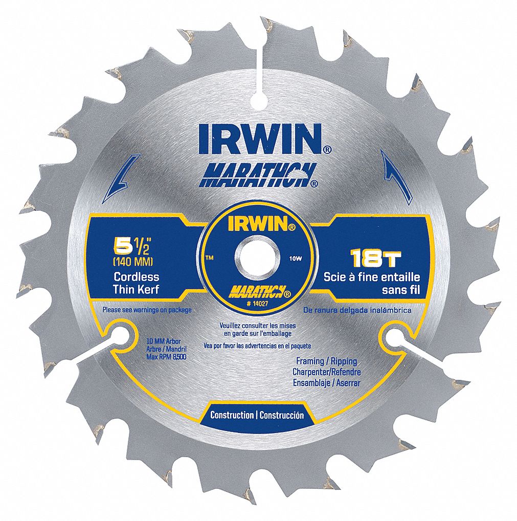 CIRCULAR SAW BLADE, CARBIDE, 5½ IN DIA, 18, 10 MM, ATB, 25 ° , 0.063 IN, FOR WOOD
