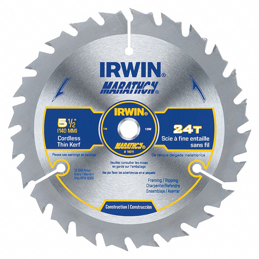 CIRCULAR SAW BLADE, CARBIDE, 5½ IN DIA, 24, 10 MM, 0.063 IN, ATB, 23 ° , FOR WOOD