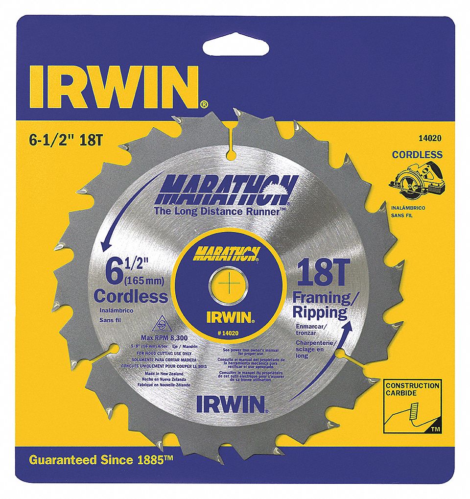 CIRCULAR SAW BLADE, CARBIDE, 6½ IN DIA, 18, ⅝ IN, ATB, 25 ° , FOR WOOD-CUTTING