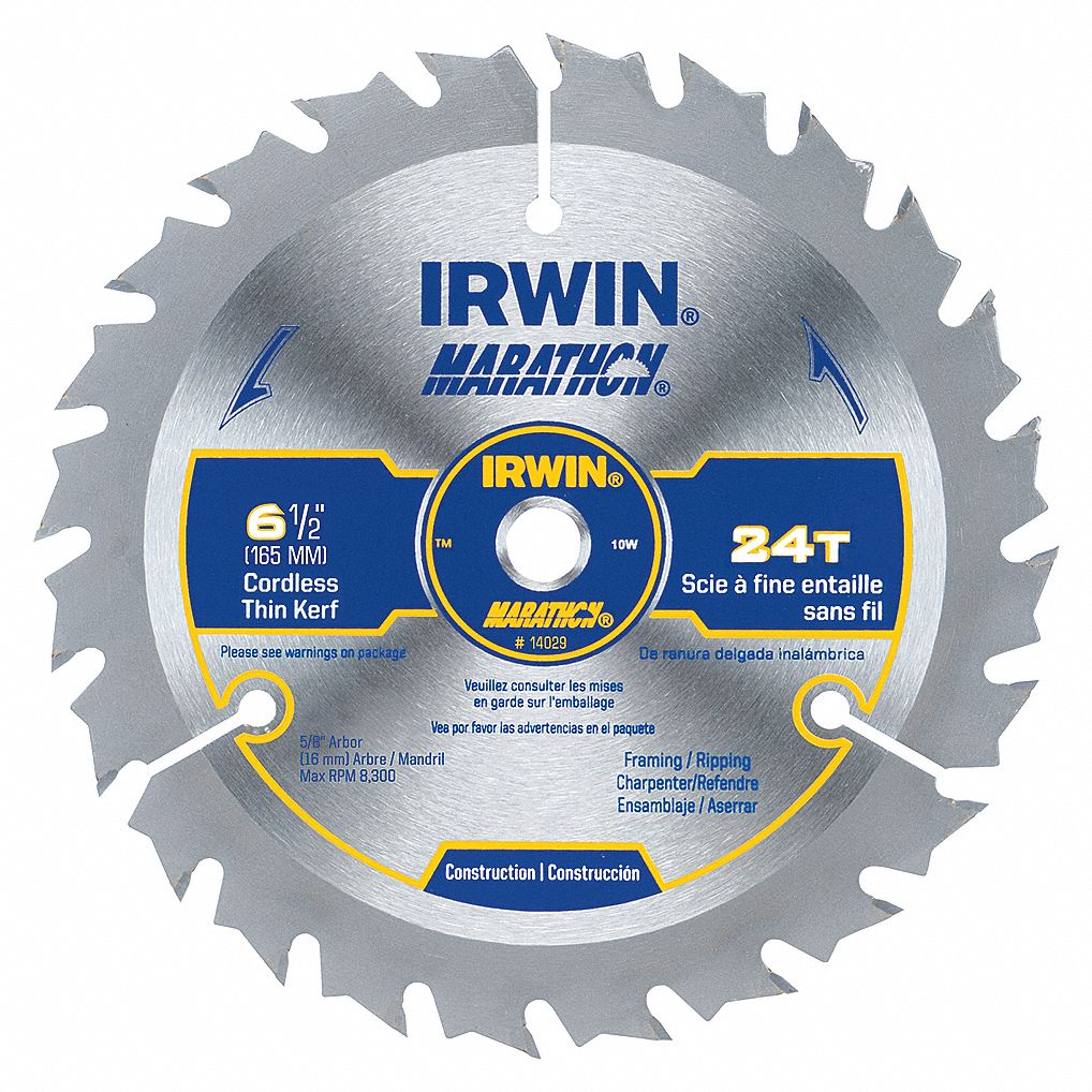 CIRCULAR SAW BLADE, CARBIDE, 6½ IN DIA, 24, ⅝ IN, ATB, 22 ° , FOR WOOD-CUTTING
