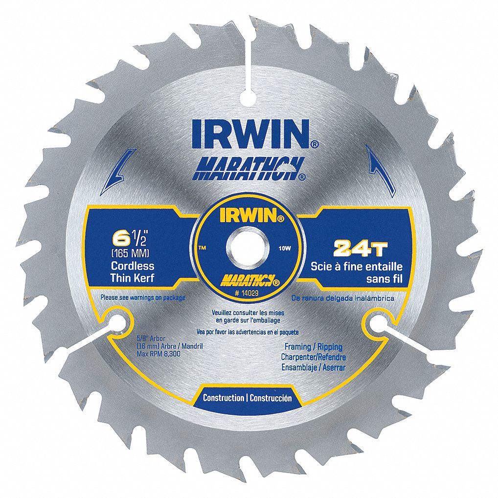 CIRCULAR SAW BLADE, CARBIDE, 6½ IN DIA, 24, ⅝ IN, ATB, 22 ° , FOR WOOD-CUTTING