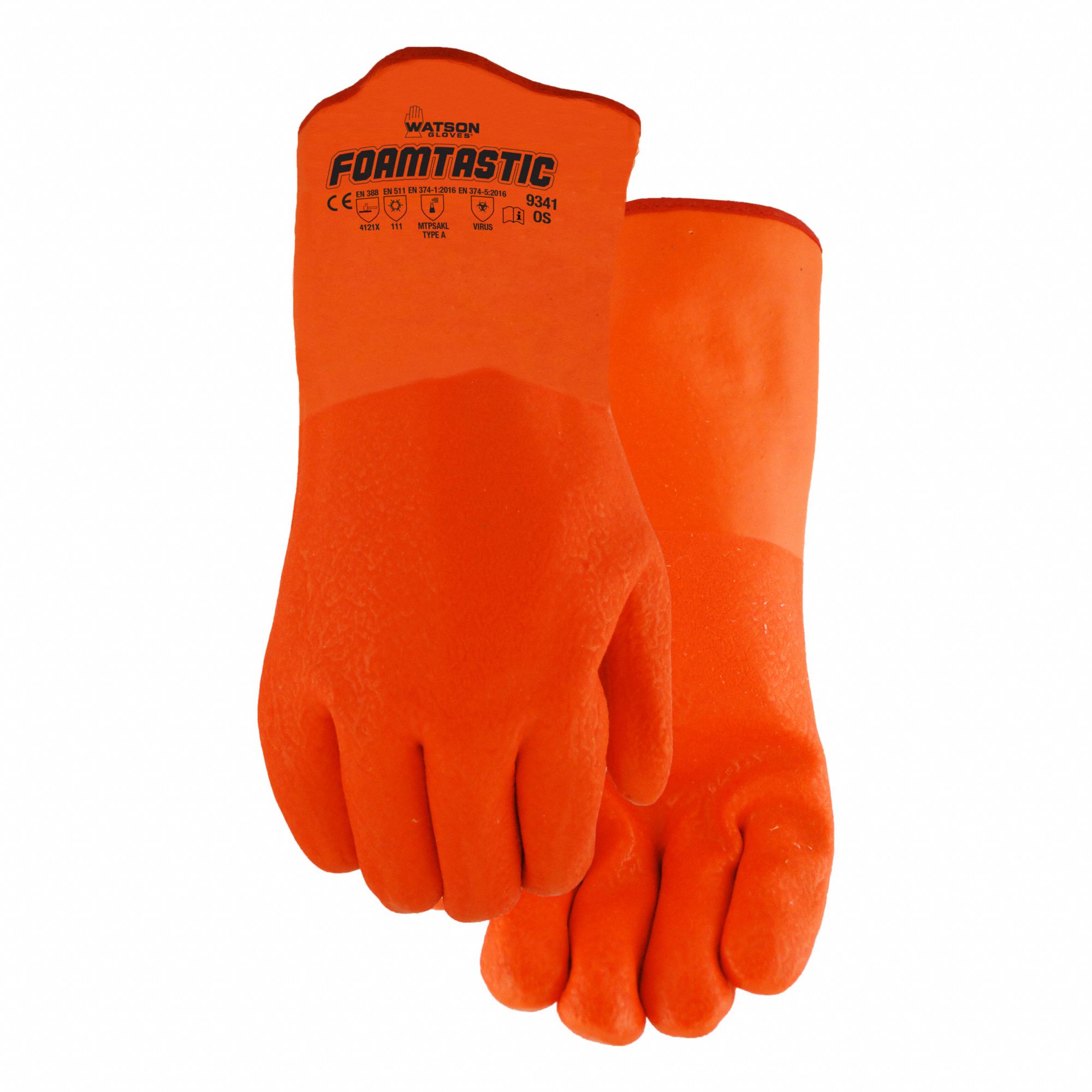 CHEMICAL-RESISTANT GLOVES, GAUNTLET CUFF, 12 IN, UNIVERSAL, ORANGE, PVC COATING