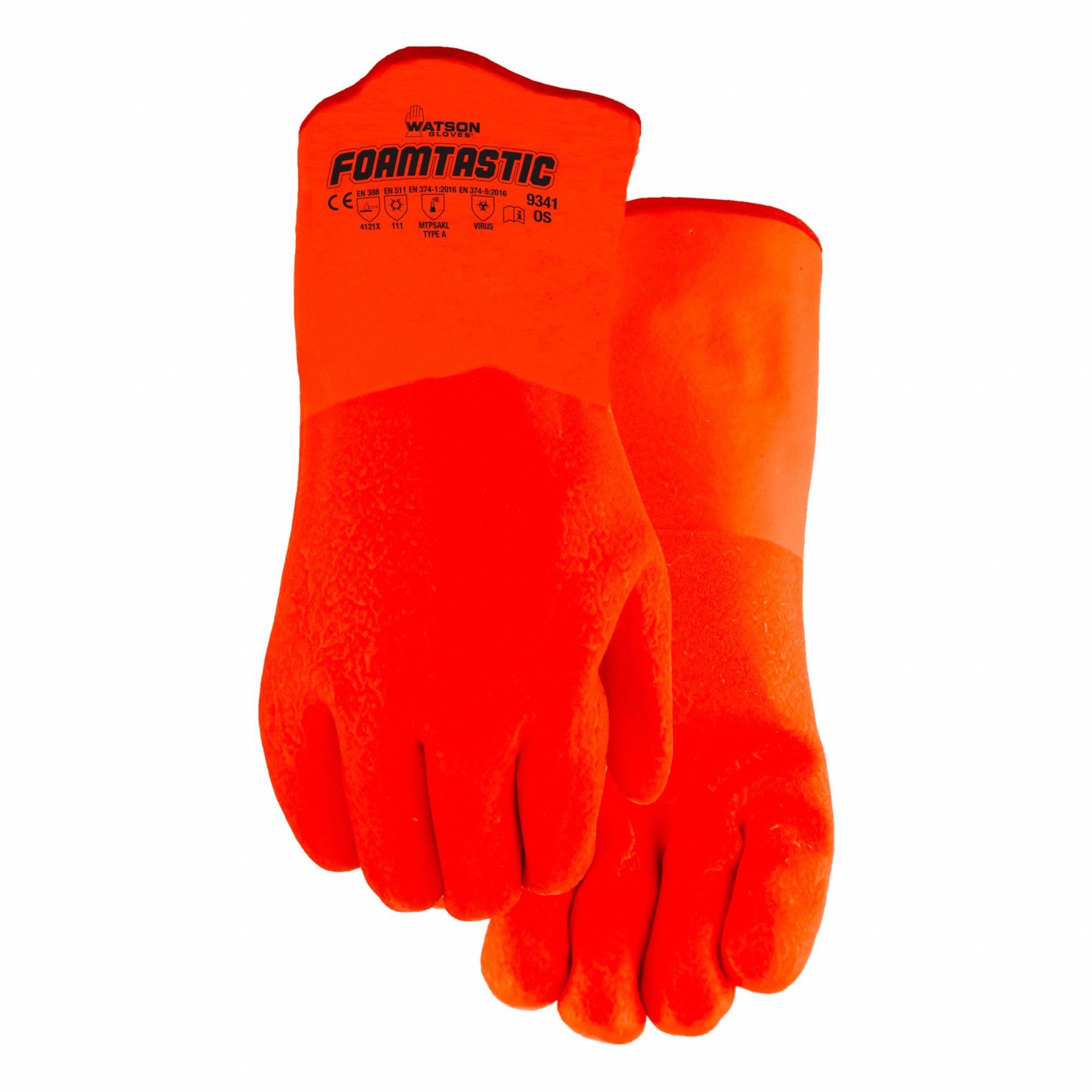 CHEMICAL-RESISTANT GLOVES, GAUNTLET CUFF, 12 IN, UNIVERSAL, ORANGE, PVC COATING