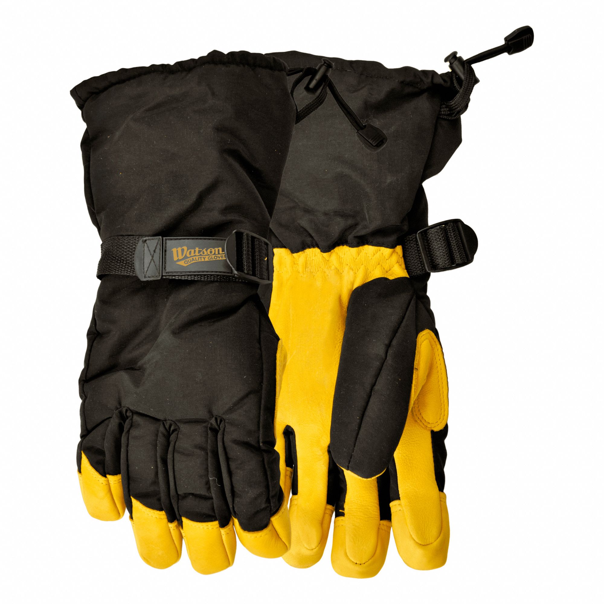 GLOVES, GAUNTLET CUFF/WING THUMB, SZ SMALL/7/12 IN, BLACK/TAN, THINSULATE/NYLON/LEATHER