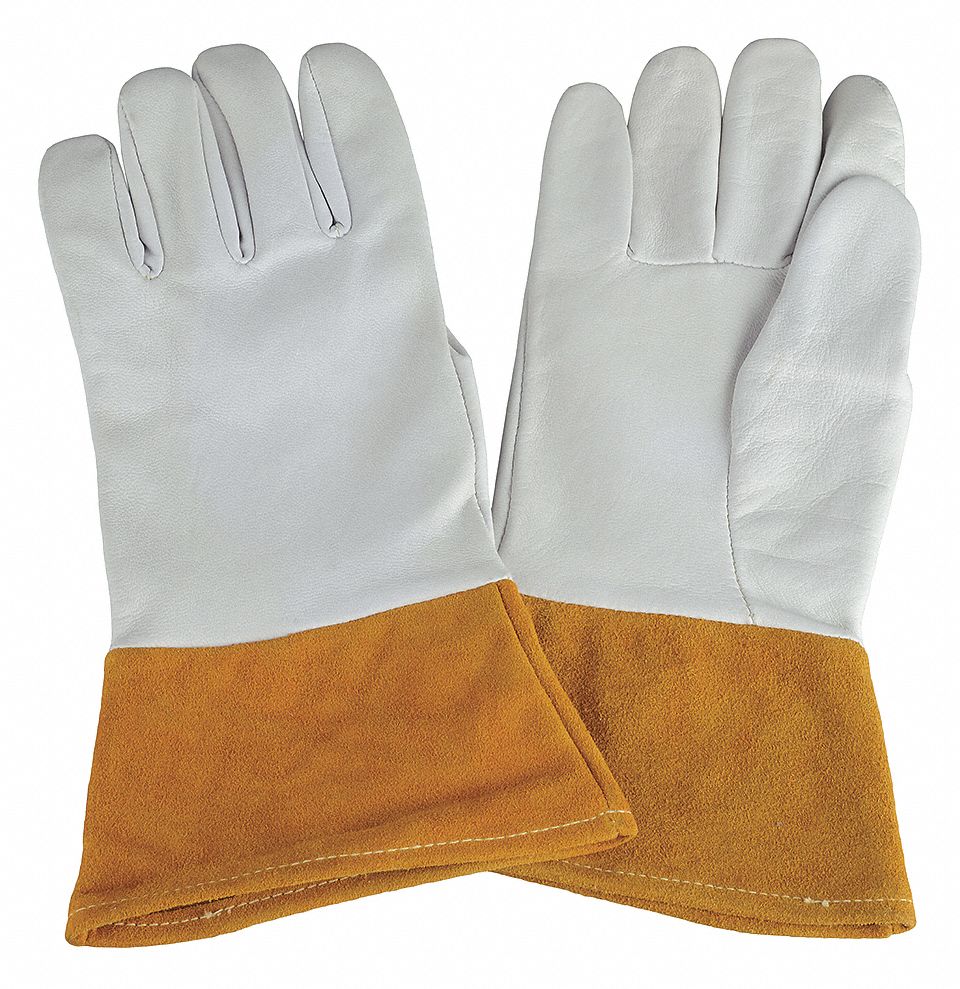  Cordova 7670 - Guantes de soldador de cuero con abertura  lateral de alta calidad, palma reforzada, protección para el pulgar,  costura de aramida, forro completo de calcetín con espuma, marrón y