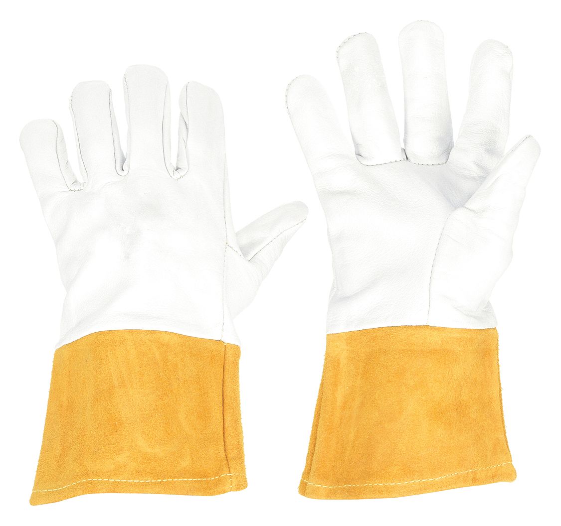 WELDING GLOVES, STRAIGHT THUMB, GAUNTLET CUFF, WHITE KIDSKIN, L, TIG, 12 IN