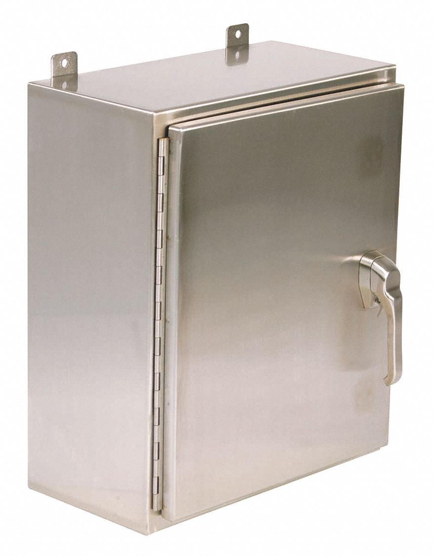 Enclosure: 304 Stainless Steel, 24 in x 20 in x 10 in, NEMA 12/3R/4/4X, Solid Cover, Hinged
