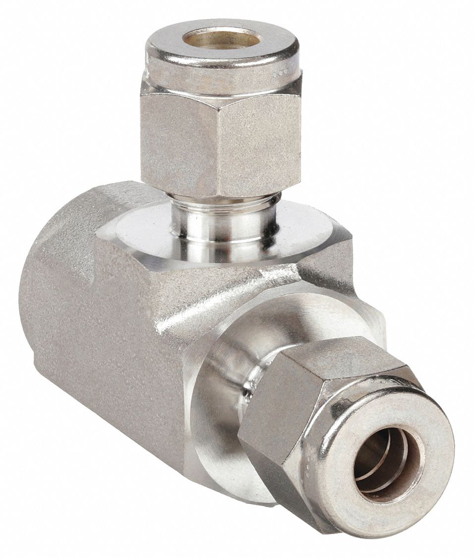 Compression Tee Fitting: 1/2 in OD x 1/2 in Pipe x 1/2 in OD Fitting Size, Stainless Steel