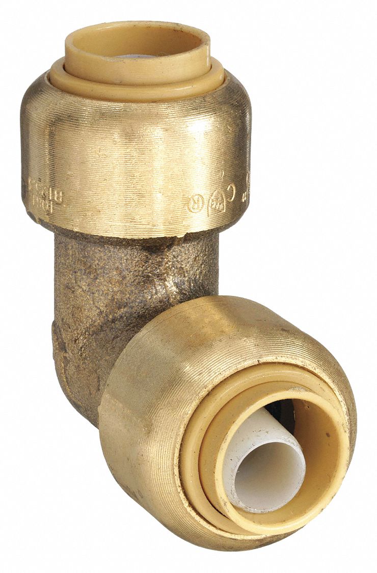 Push-Fit Elbow Fitting: 3/8 in OD x 3/8 in OD Size, Push-to-Connect x Push-to-Connect