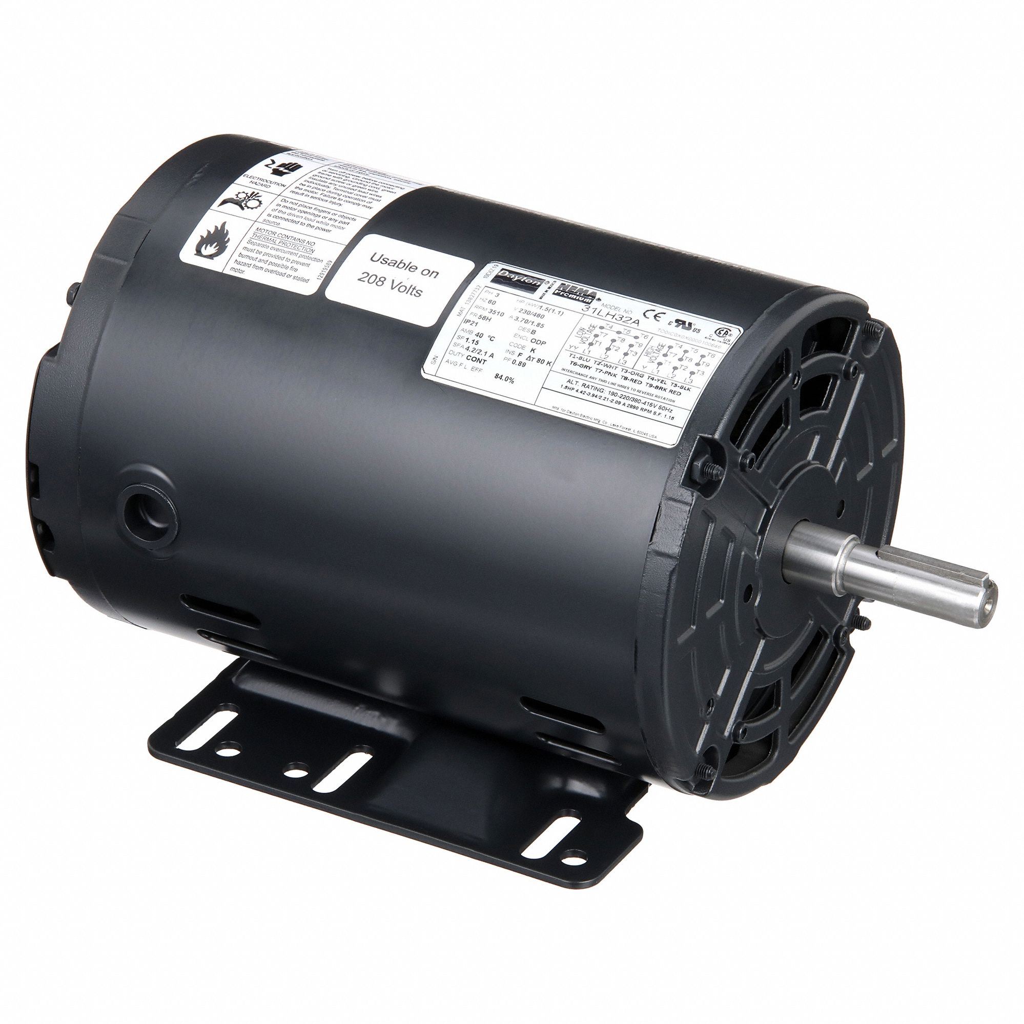 General Purpose Motor: Open Drip Proof, Rigid Base Mount, 1 1/2 HP, 3510 Nameplate RPM