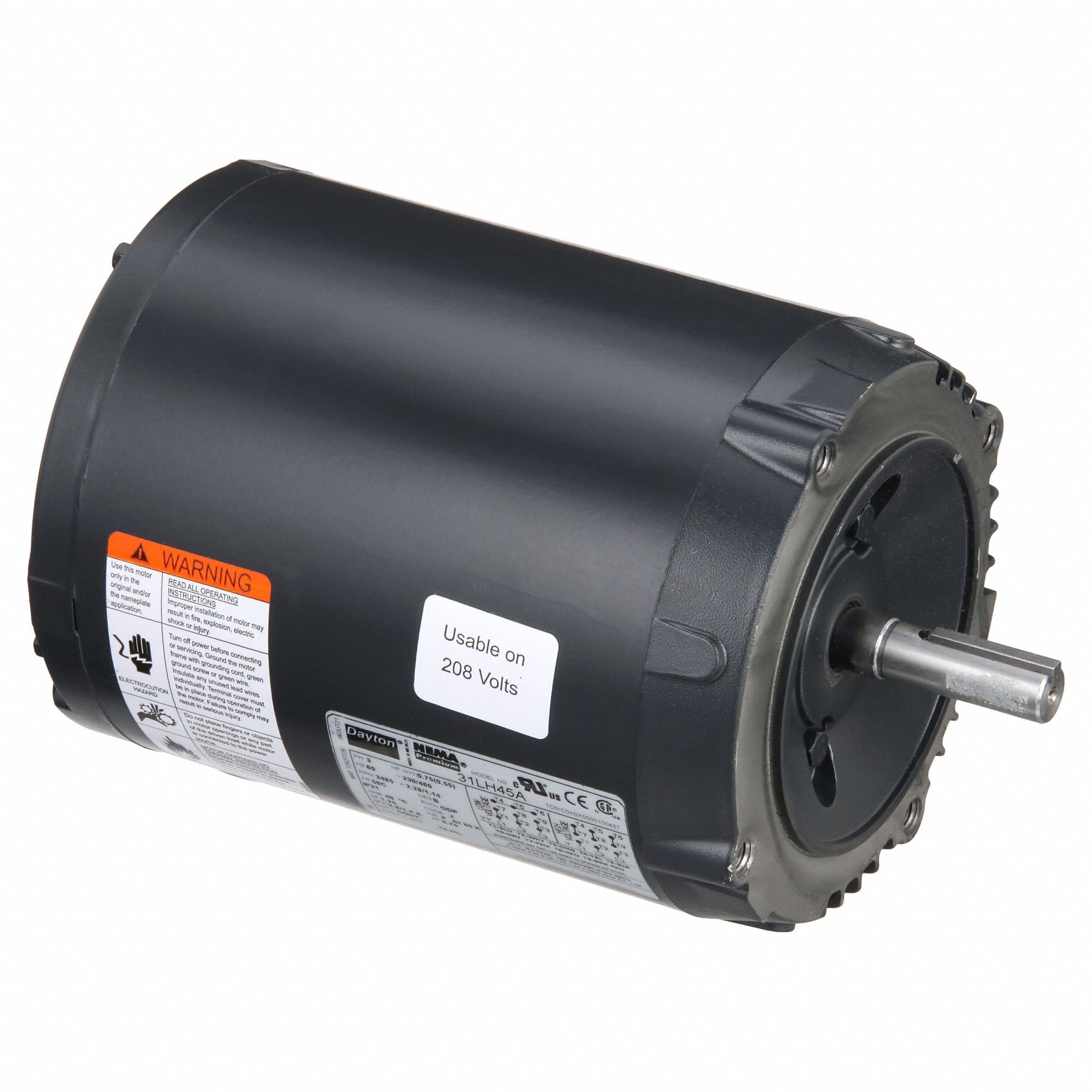 General Purpose Motor: Open Drip Proof, C-Face Mount, 3/4 HP, 3485 Nameplate RPM, 230/460V AC