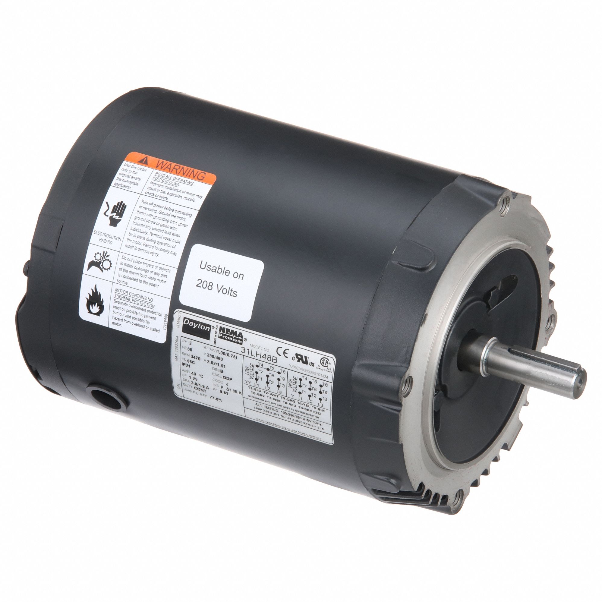 DAYTON Motor,3470 RPM,Balero,208 a 230/460V - Motores Métricos IEC ...