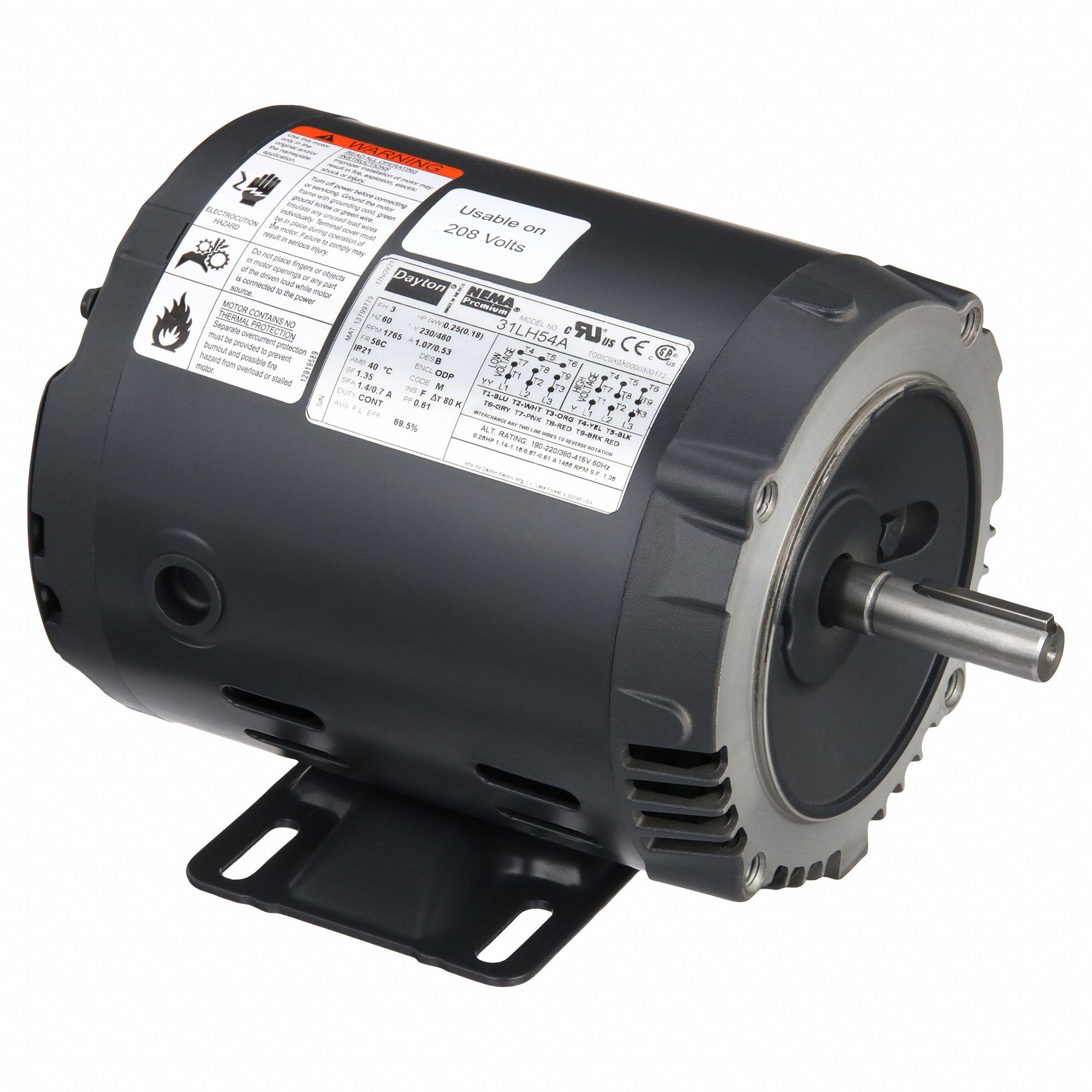 General Purpose Motor: Open Drip Proof, C-Face/Rigid Base Mount, 1/4 HP, 1720 Nameplate RPM