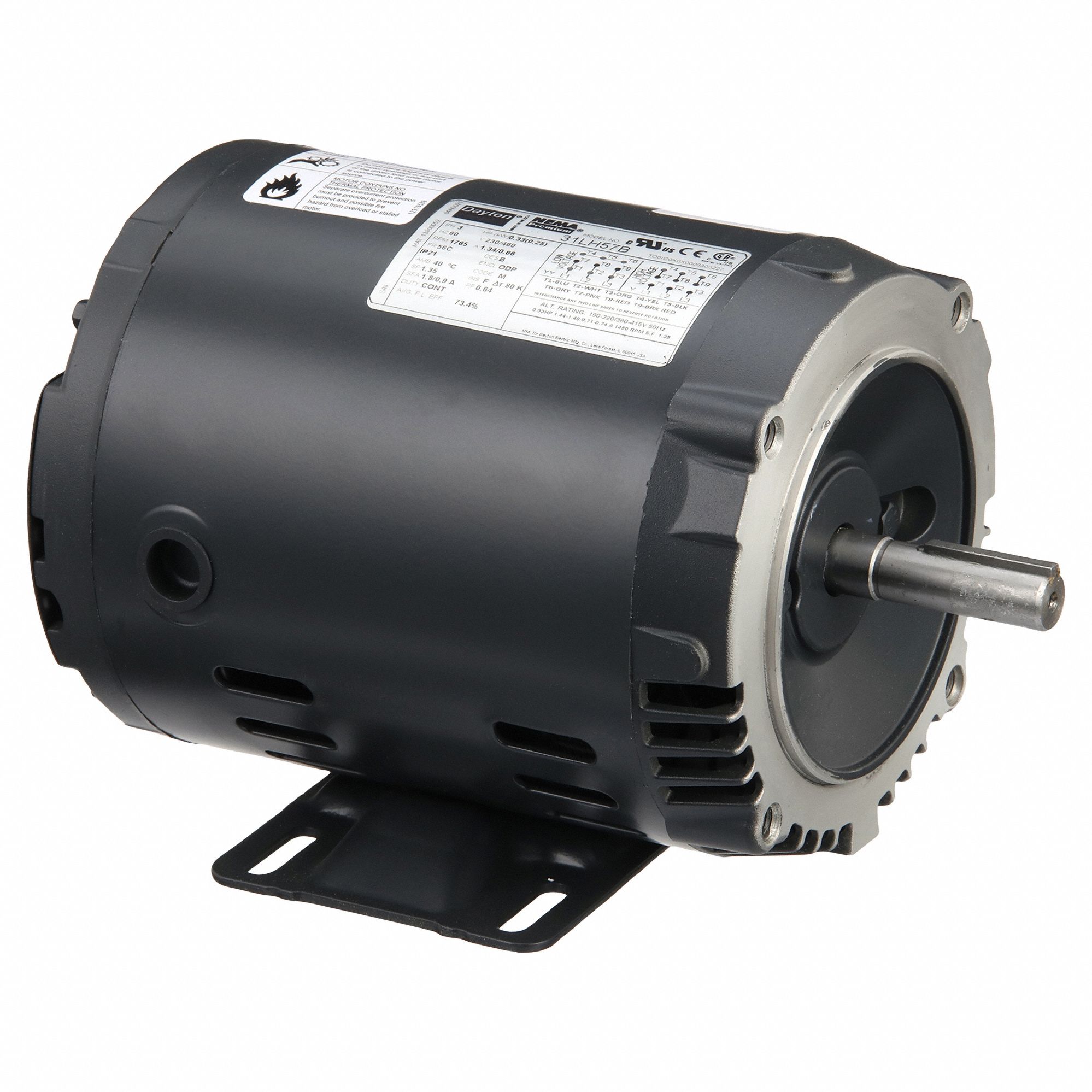 General Purpose Motor: Open Drip Proof, C-Face/Rigid Base Mount, 1/3 HP, 1765 Nameplate RPM
