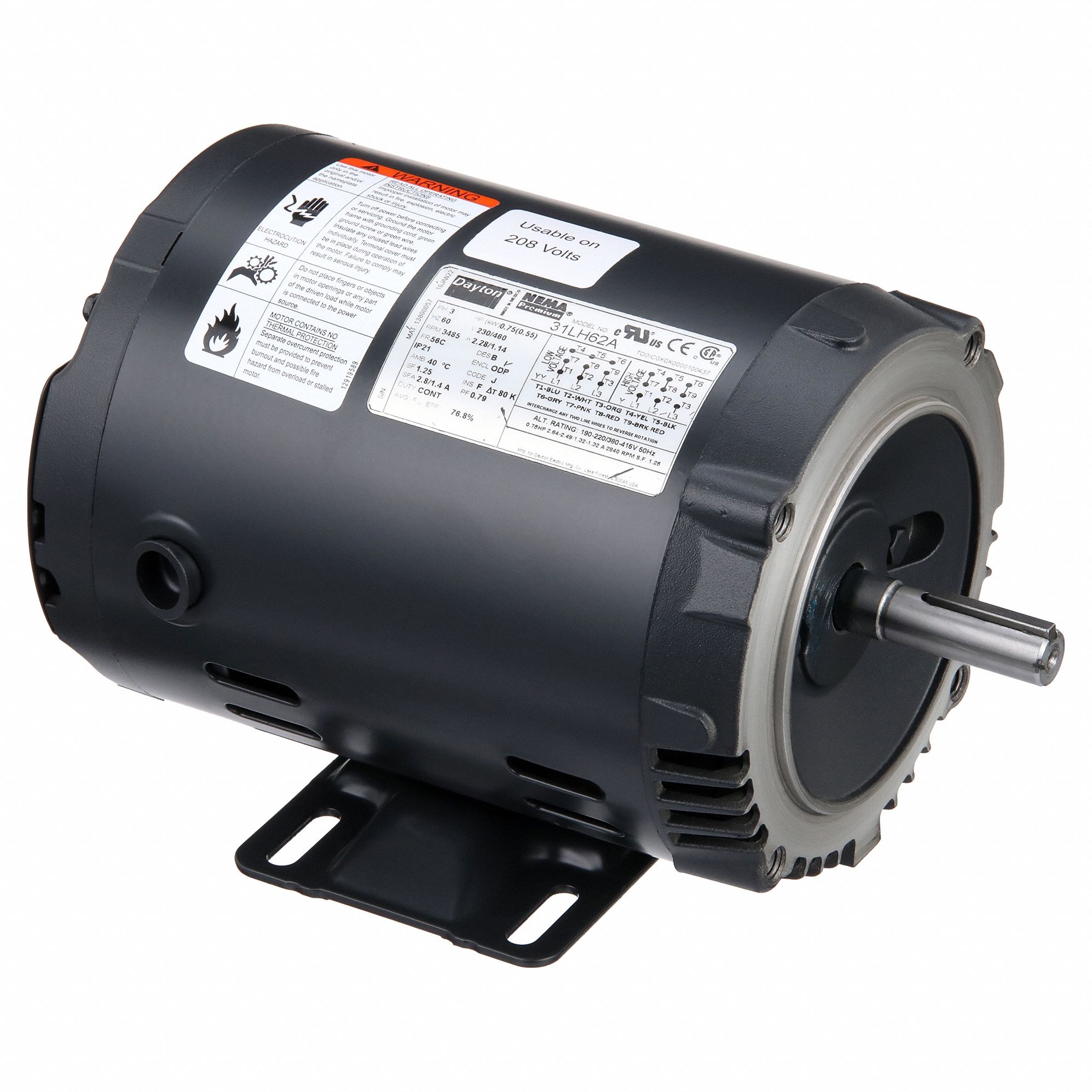 General Purpose Motor: Open Drip Proof, C-Face/Rigid Base Mount, 3/4 HP, 3485 Nameplate RPM