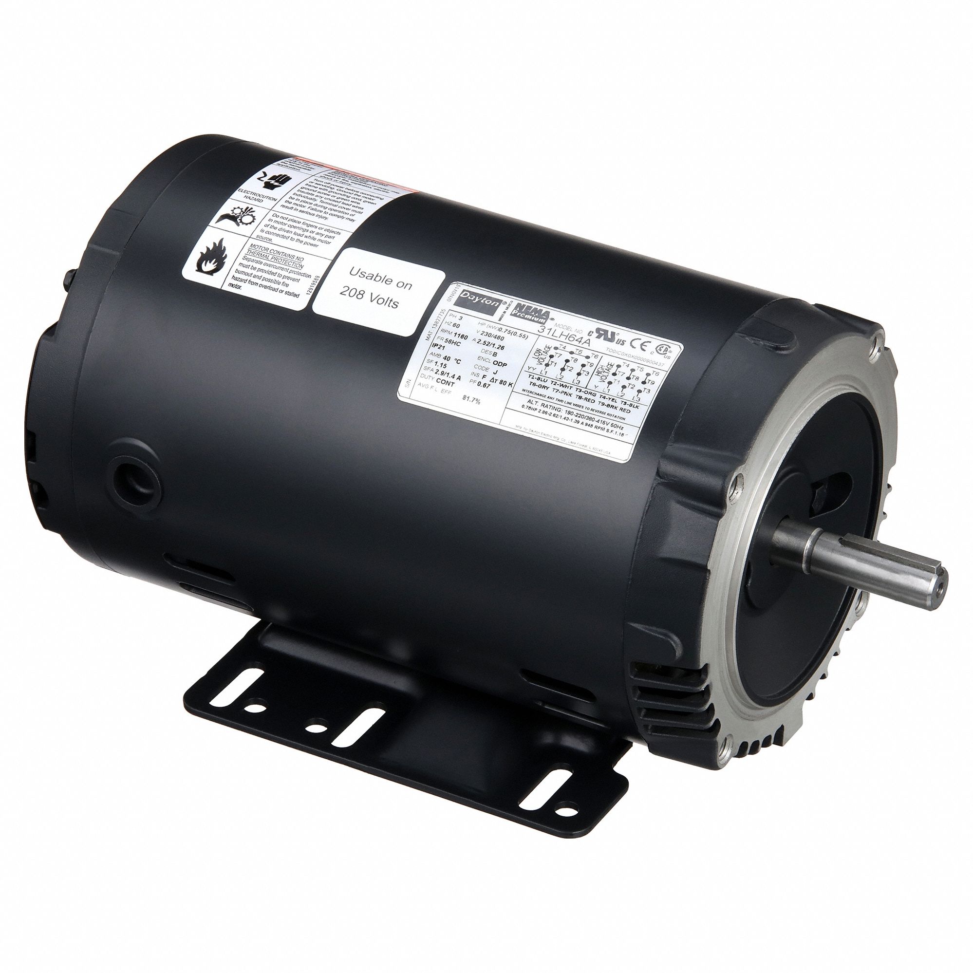 General Purpose Motor: Open Drip Proof, C-Face/Rigid Base Mount, 3/4 HP, 1160 Nameplate RPM