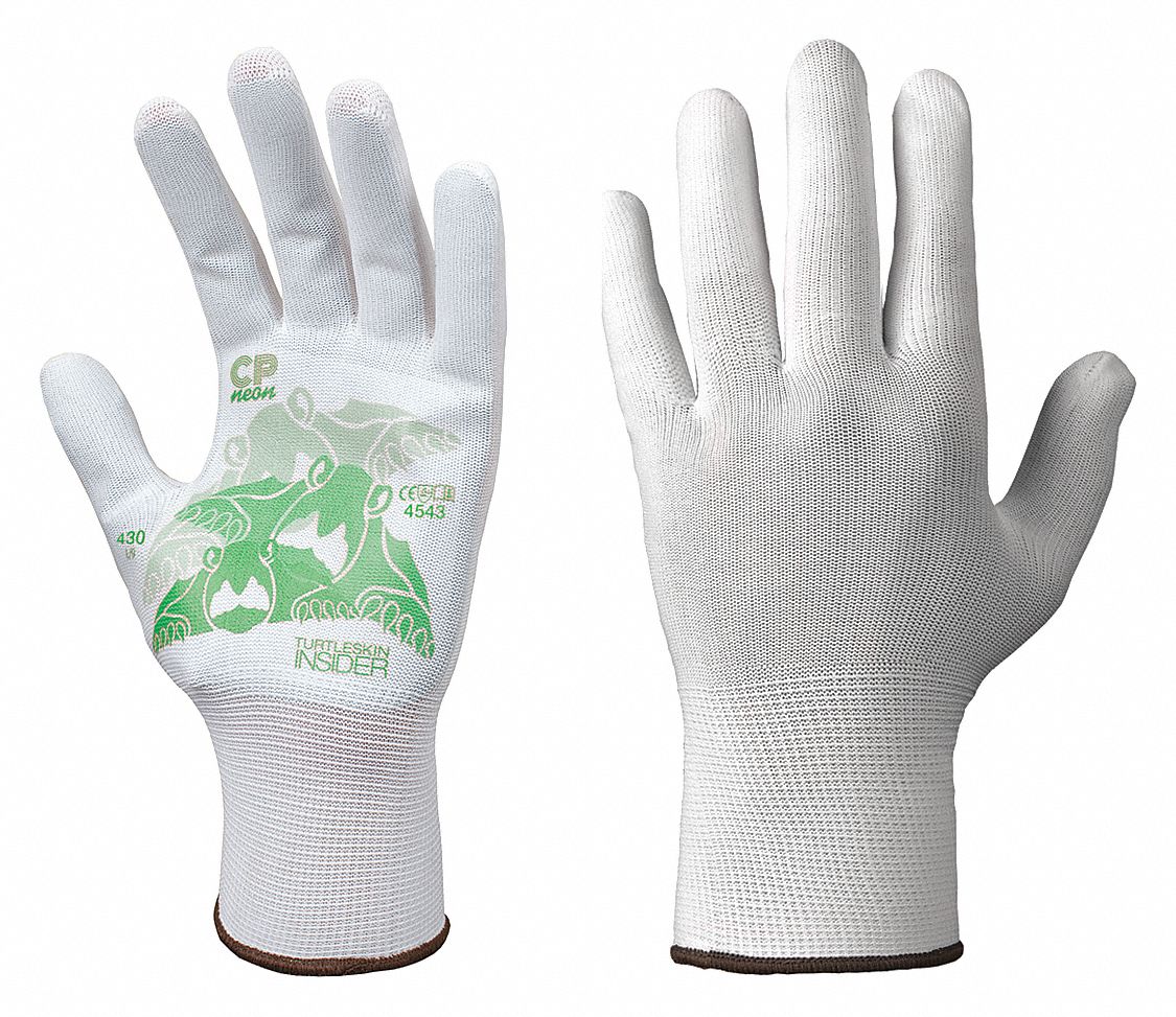 TURTLESKIN Glove Liners, Nylon/Polyester, XL, Wht, PR 31LL53CPB430