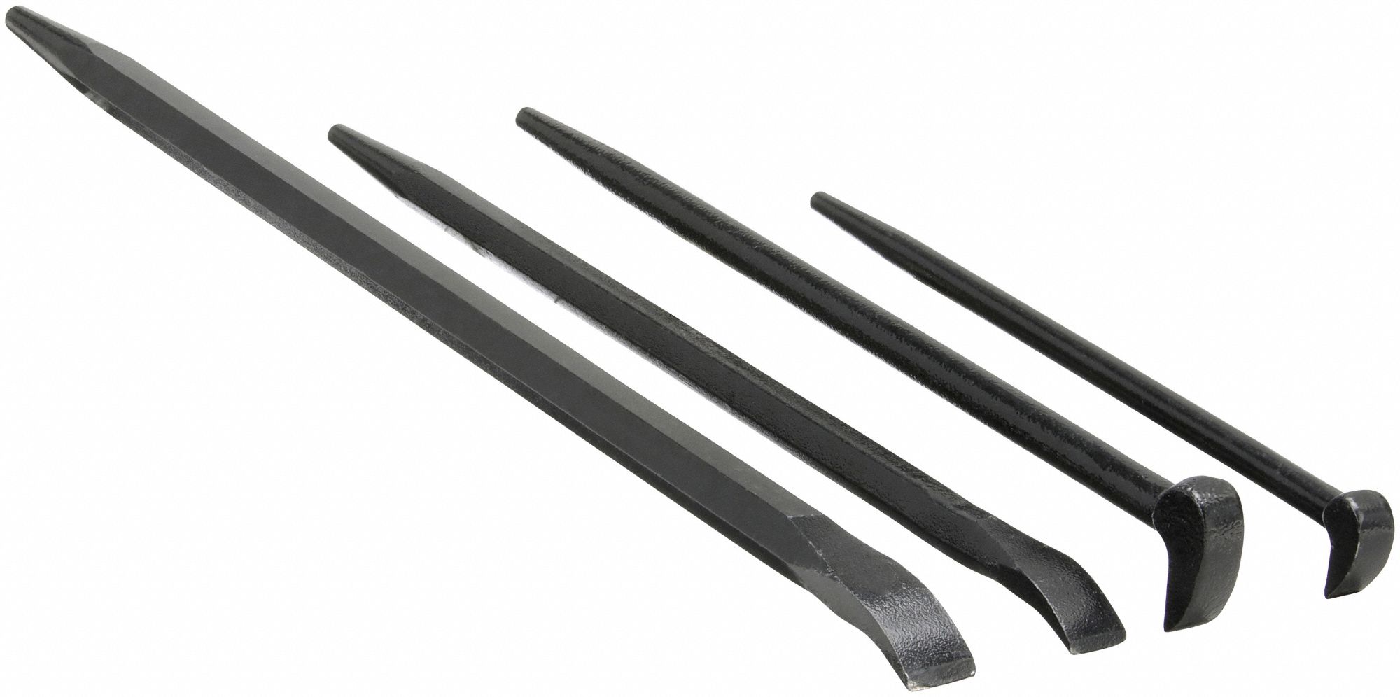 PRY BAR SET, CHISEL END, 12 IN/16 IN/18 IN/24 IN OVERALL L, ½ IN/⅝ IN BAR W, PINCH BAR SET