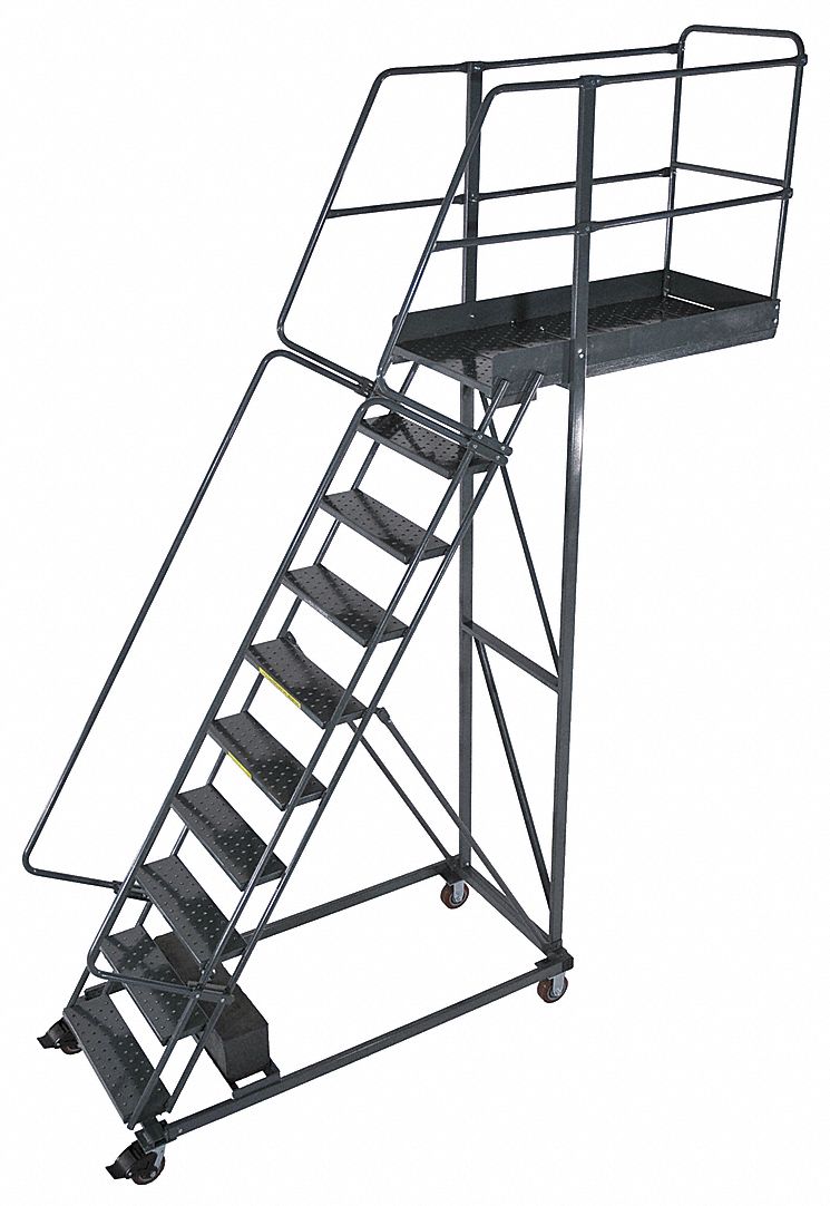 ROLLING CANTILEVER LADDER, 8.3 FT PLATFORM H, UNASSEMBLED, LOCKING CASTERS, STEEL