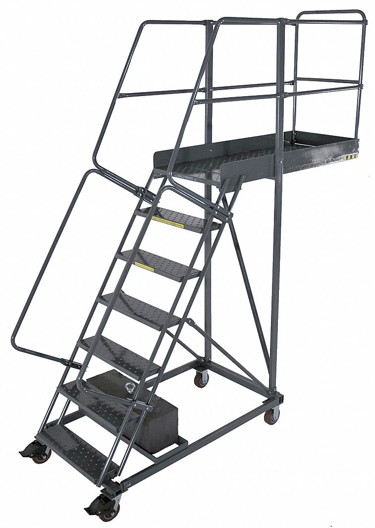 ROLLING CANTILEVER LADDER, 5 FT PLATFORM H, UNASSEMBLED, LOCKING CASTERS, STEEL, 8½ FT OVERALL HEIGHT