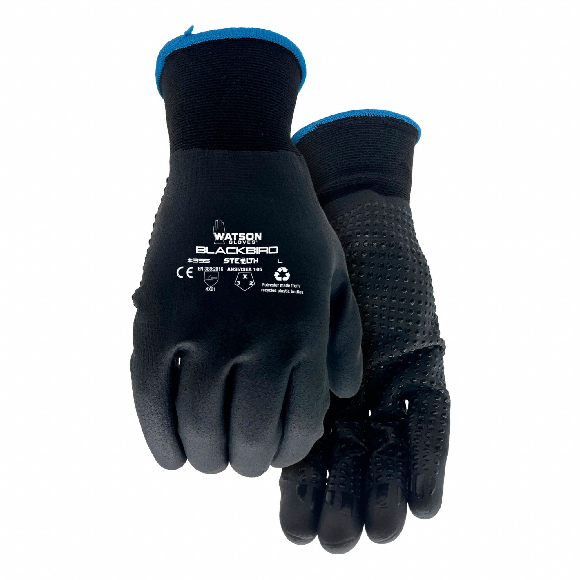 GLOVES, COATED, DOT FINISH, ABS LEVEL 1, FULL DIP, S, BLK, NYLON, PVC
