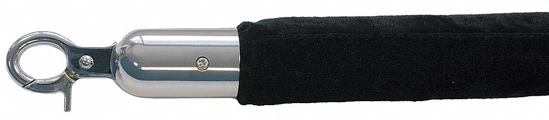 Barrier Rope: Black, 8 ft Overall Lg, Velour, Snap End