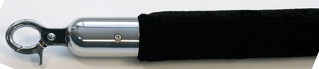 Barrier Rope: Black, 6 ft Overall Lg, Velour, Snap End