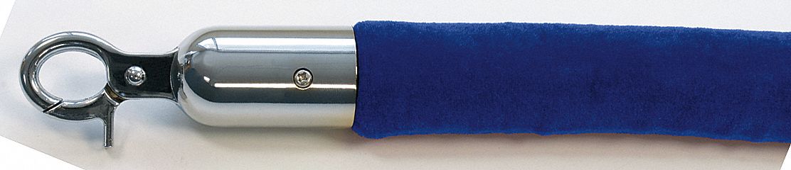 Barrier Rope: Blue, 6 ft Overall Lg, Velour, Snap End