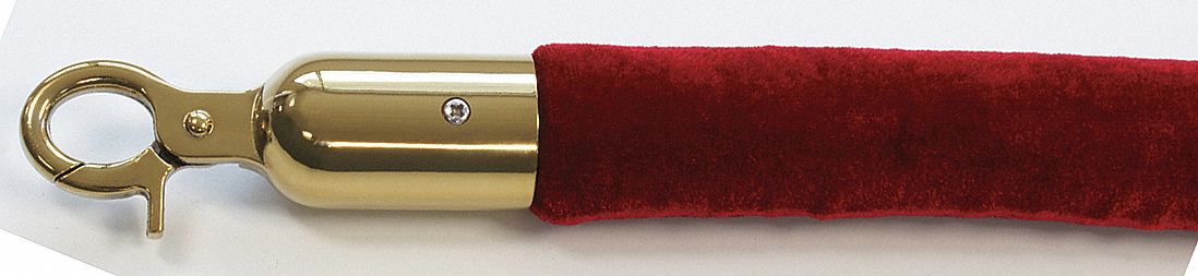 Barrier Rope: Red, 6 ft Overall Lg, Velour, Snap End