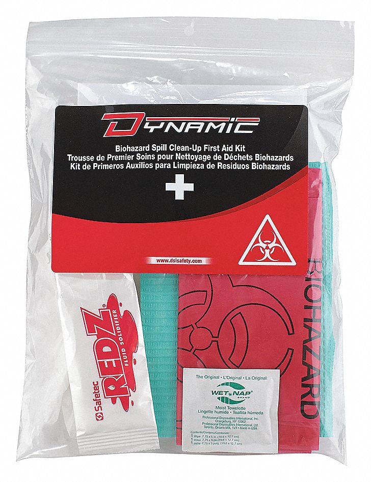 BIOHAZARD SPILL CLEAN-UP/EASY CLEAN FIRST AID KIT, 8-PIECE, CLEAR, RESEALABLE PLASTIC BAG