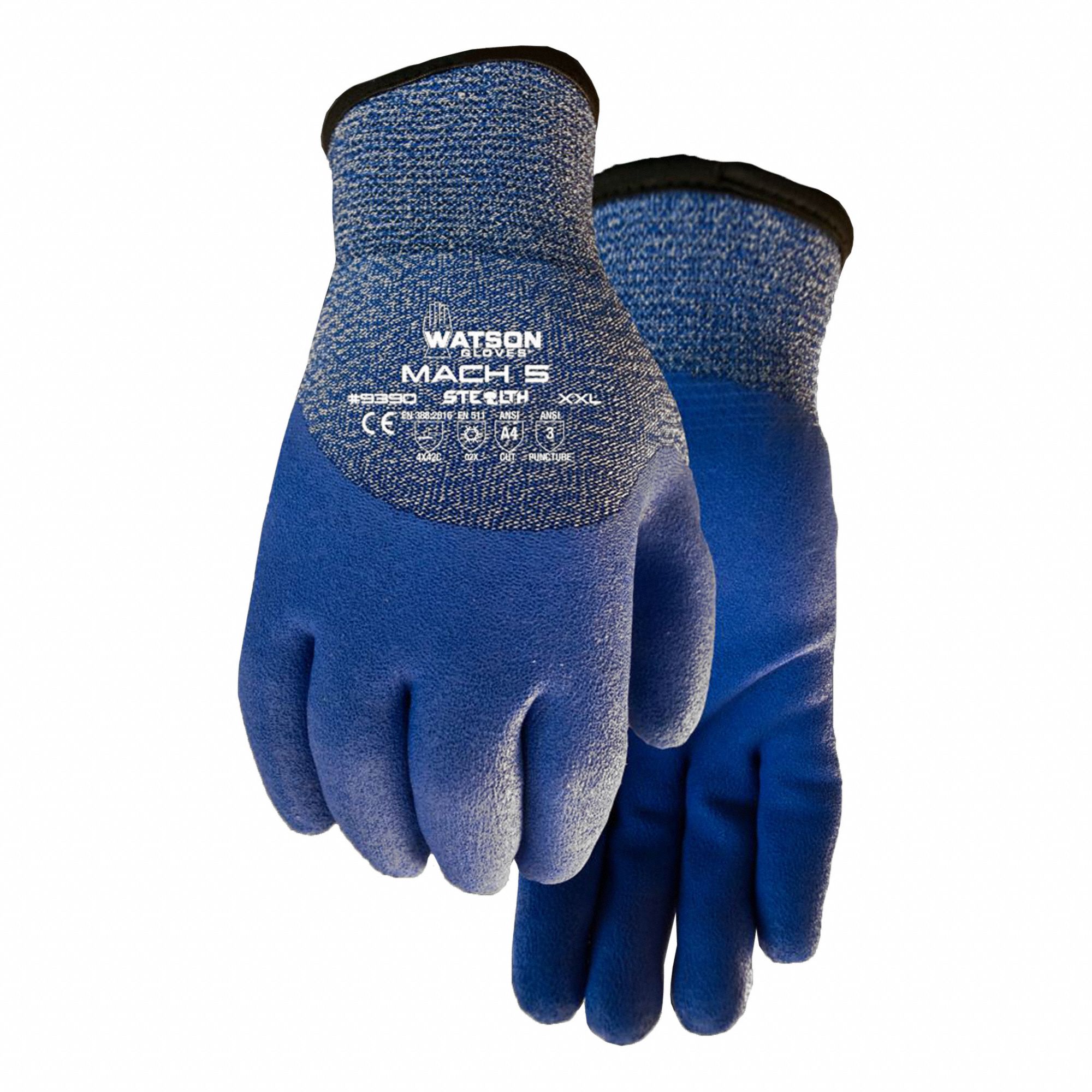 CUT-RESISTANT GLOVES, COATED PALM, CUT LEVEL 4, GREY/BLUE, M/8, RUBBER/NITRILE