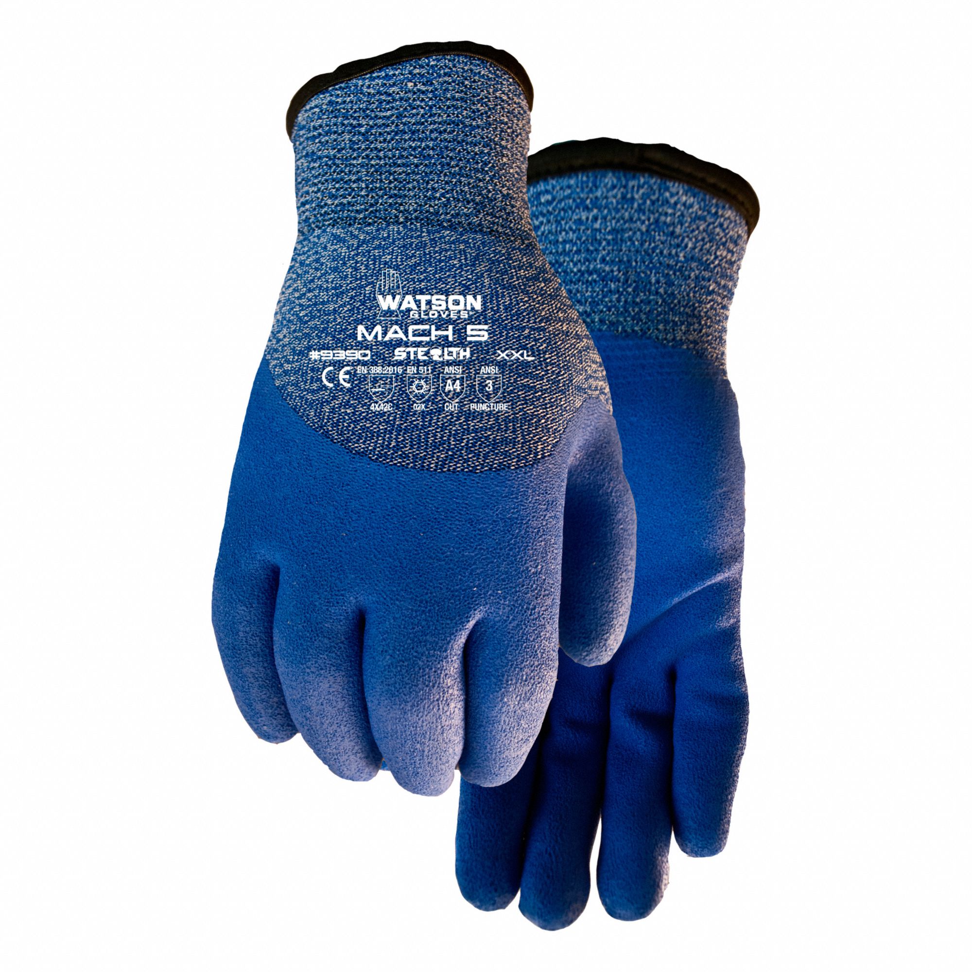 CUT-RESISTANT GLOVES, COATED PALM, CUT LEVEL 4, GREY/BLUE, L/9, RUBBER/NITRILE