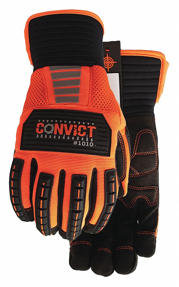 MECHANIC GLOVES, HIGH-VISIBILITY, KNUCKLE BAR, SIZE XXL, BLACK/ORANGE, MICROFIBRE