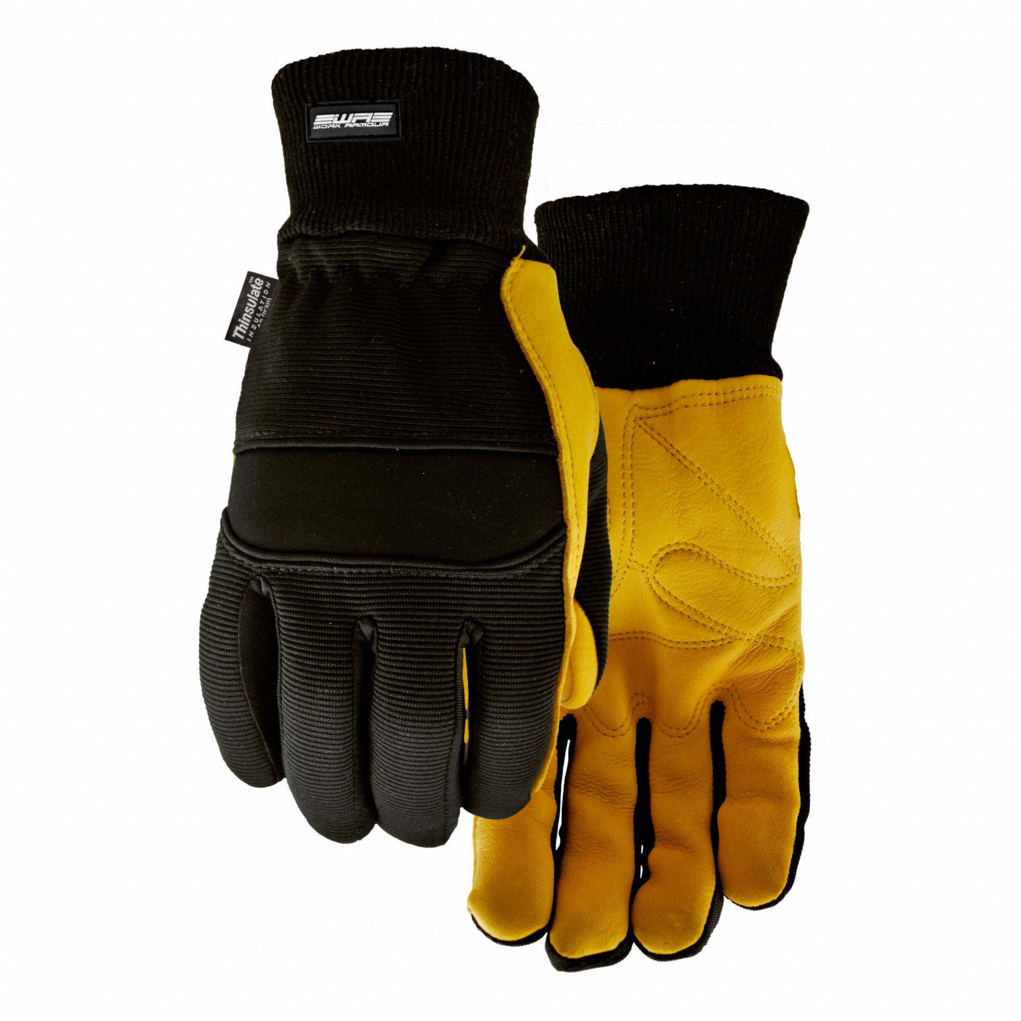 MECHANIC GLOVES, FULL FINGER, SIZE M, BLACK/TAN, DEERSKIN/KNIT/THINSULATE