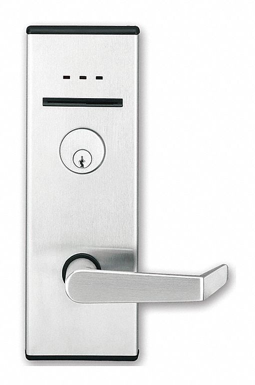 Electronic Keyless Lock: Entry with Key Override, Magnetic Strip, Mortise Mounting, Lever