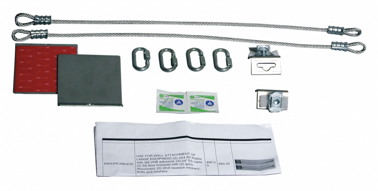 Adhesive Plate Assembly: 1, 000 lb Wt Capacity, Steel, Item to Wall Bracing