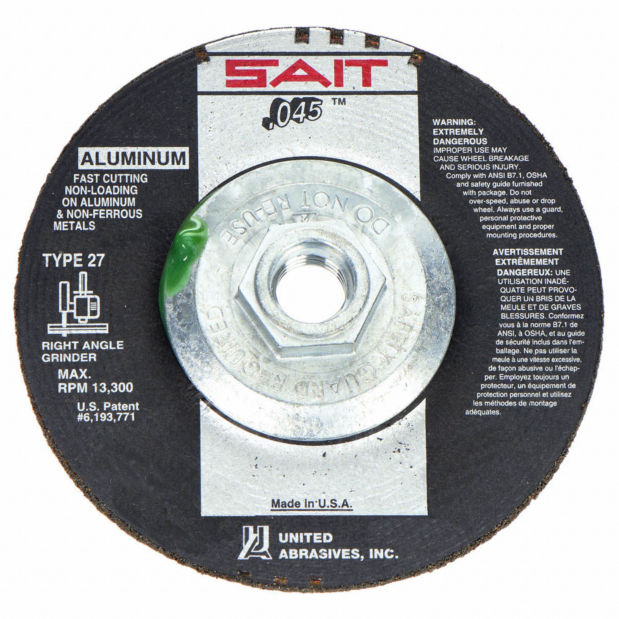 Depressed Center Cut-Off Wheel: Type 27, 4 1/2" x 0.045" x 5/8"-11, Aluminum Oxide, 46 Grit