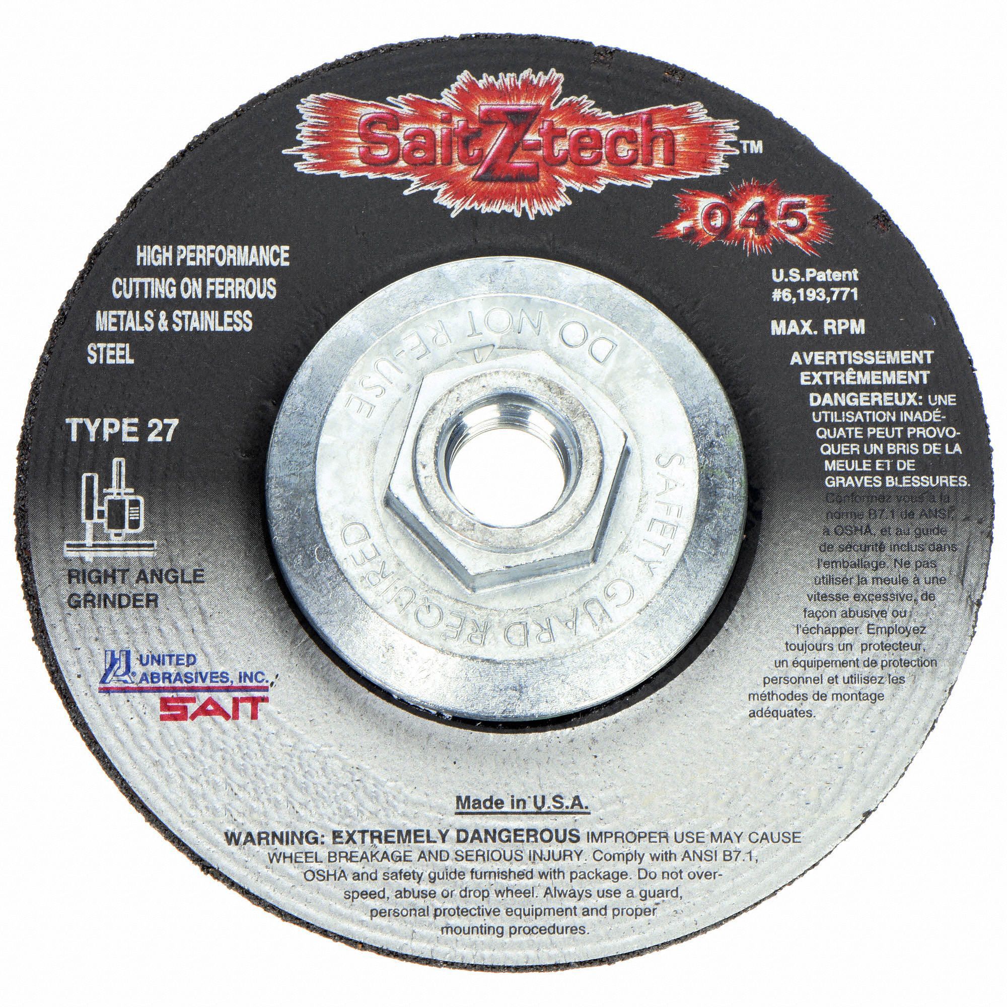 Depressed Center Cut-Off Wheel: Type 27, 4 1/2" x 0.045" x 5/8"-11, Zirconia Alumina, 60 Grit