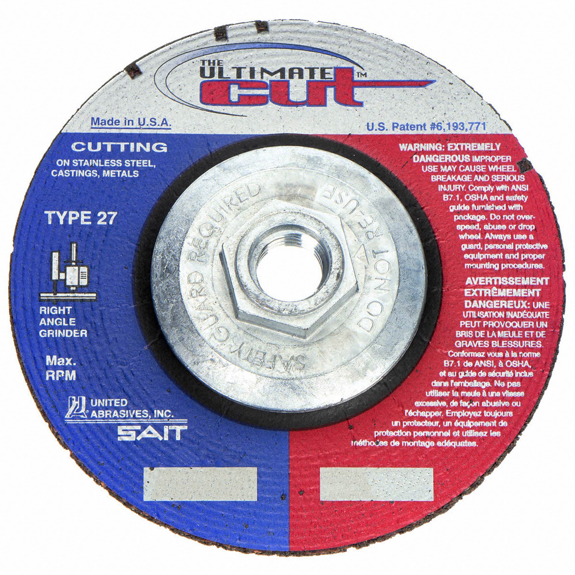 SAIT, Type 27, 4 1/2 in x 0.045 in x 5/8"11, Depressed Center CutOff