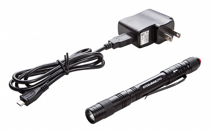 Penlight 70 Max Lumens Output, Aluminum, 3.7V Battery, Black Grainger