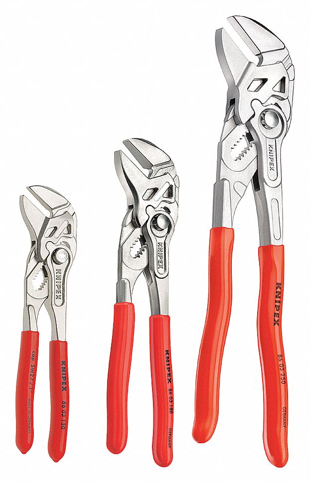 PLIER WRENCH SET, FLAT, PUSH BUTTON, 1 IN/1½ IN/2 IN MAX JAW OPENING, 6 IN/7 IN/10 IN OVERALL L