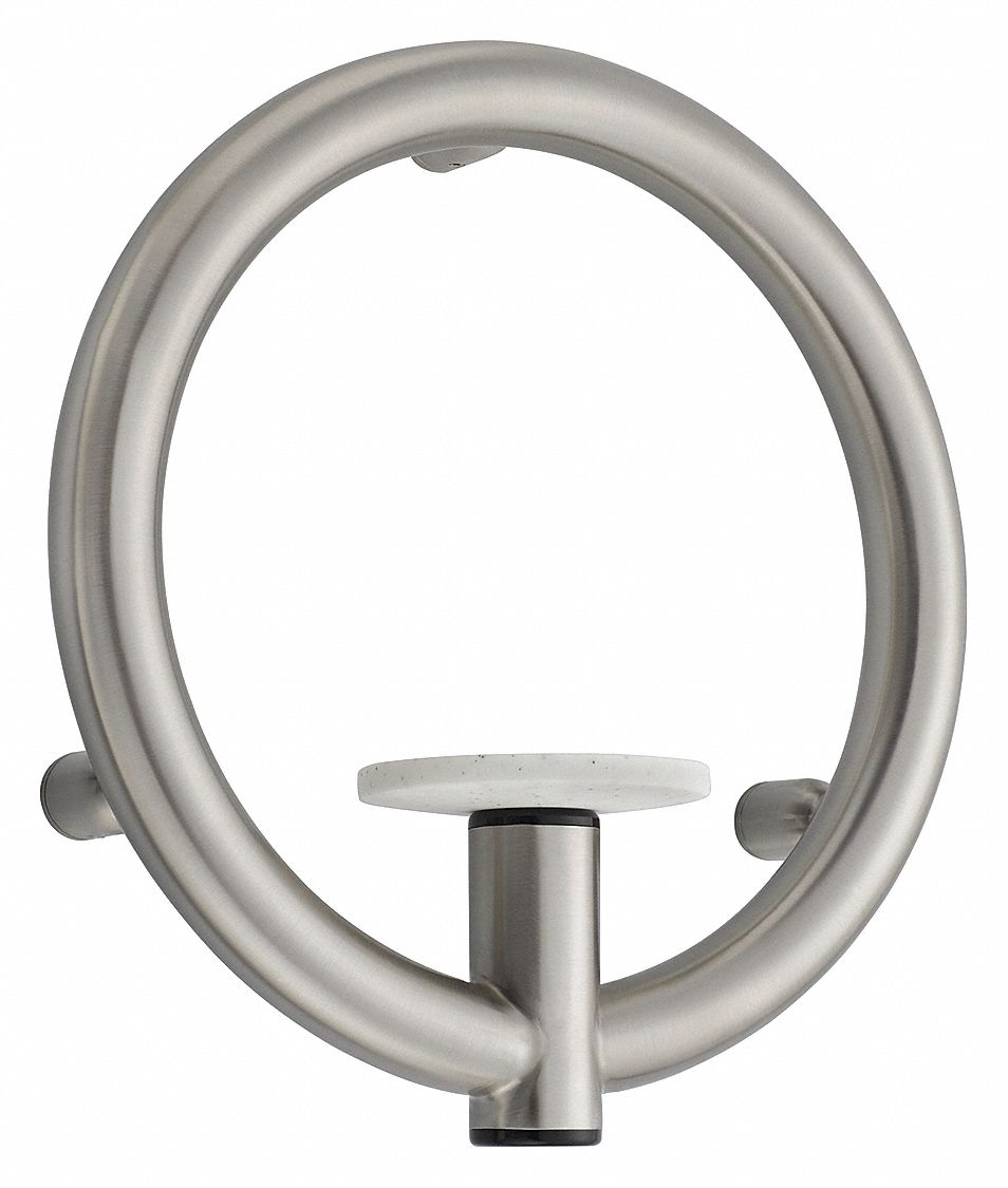 Grab Bar: Wave, 12 in Lg, 1 1/4 in Dia, Stainless Steel, Soap Dish, Satin, Silver