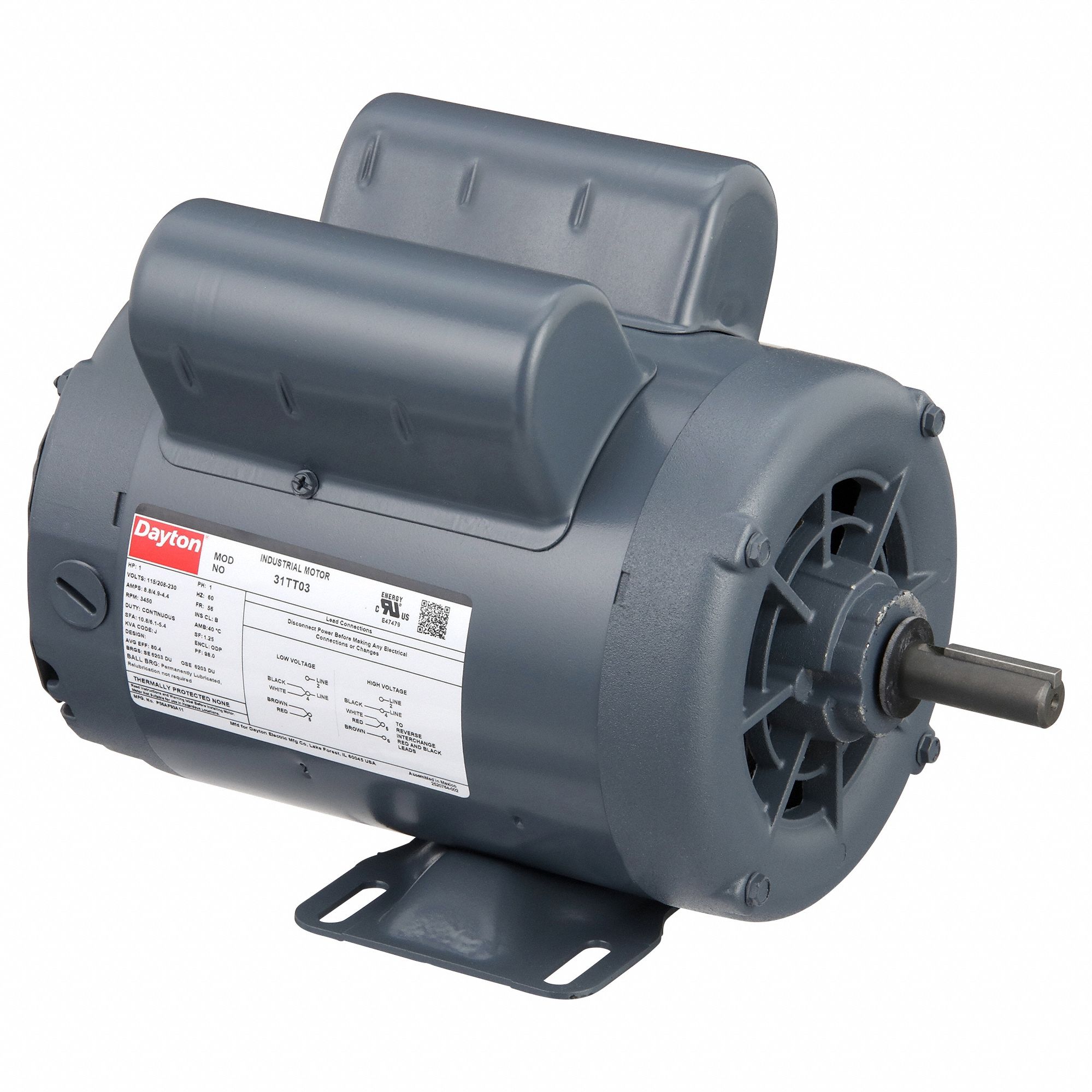 General Purpose Motor: Single Phase, 1 hp, 115/208-230V AC, 56 Frame Size, 5/8 in x 1 7/8 in