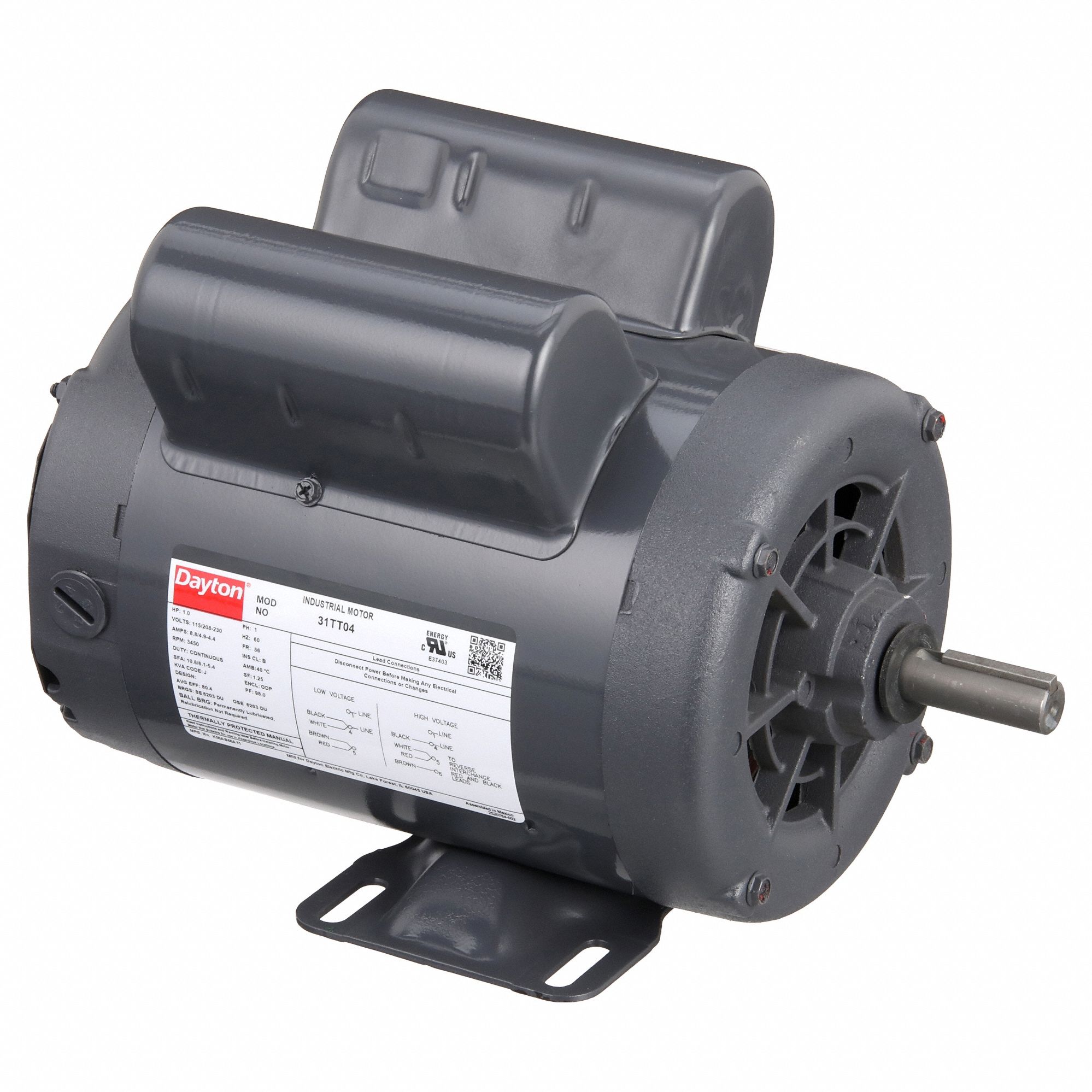 General Purpose Motor: Single Phase, 1 hp, 115/208-230V AC, 56 Frame Size, 5/8 in x 1 7/8 in