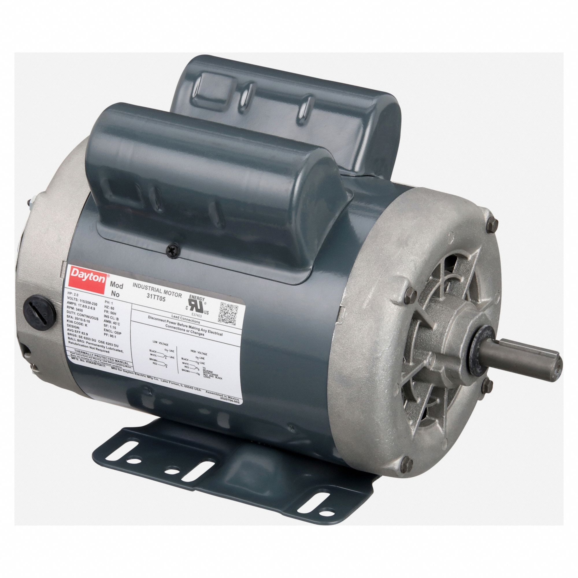 General Purpose Motor: Single Phase, 2 hp, 115/208-230V AC, 56H Frame Size, 5/8 in x 1 7/8 in