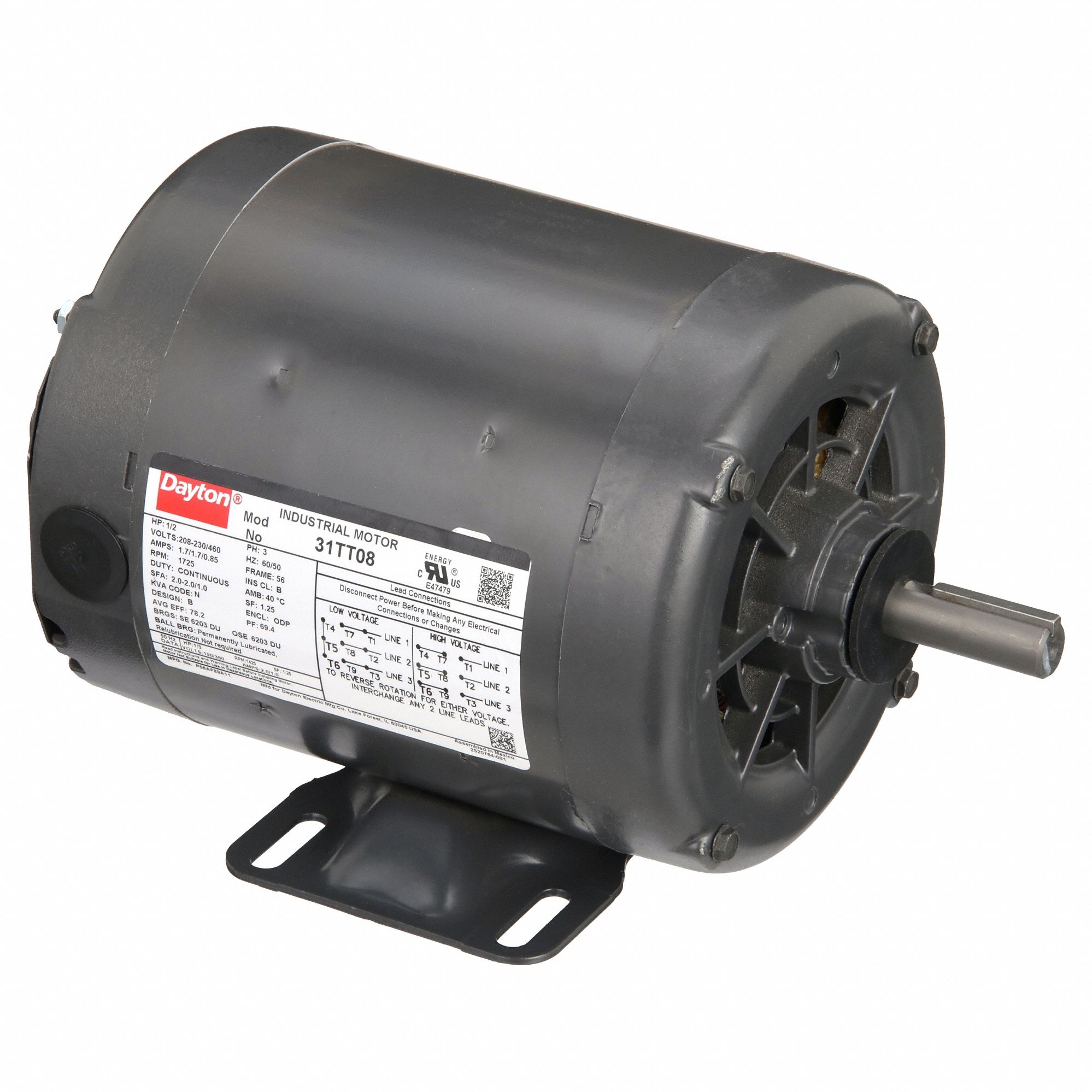 General Purpose Motor: Open Drip Proof, Rigid Base Mount, 1/2 HP, 1, 725 Nameplate RPM